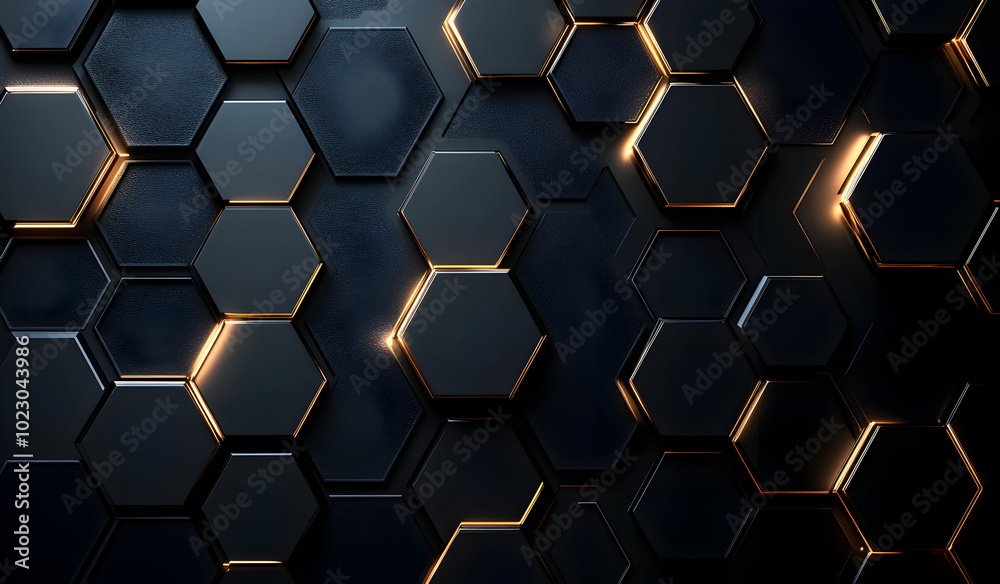Abstract Hexagon Pattern with Golden Glows Abstract Hexagon Pattern with Golden Glows