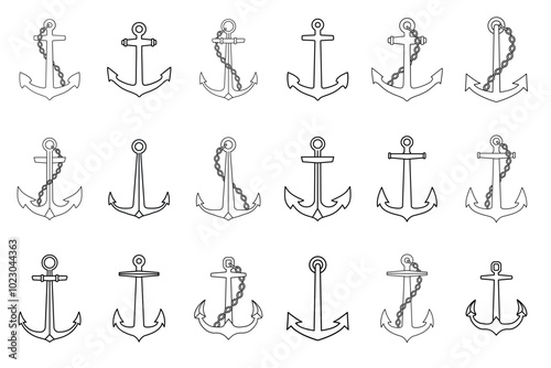 Anchor icons set. Marine and nautical emblems collection