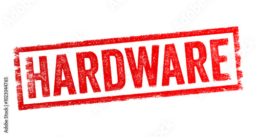 Hardware - physical components of the computer system, text concept stamp