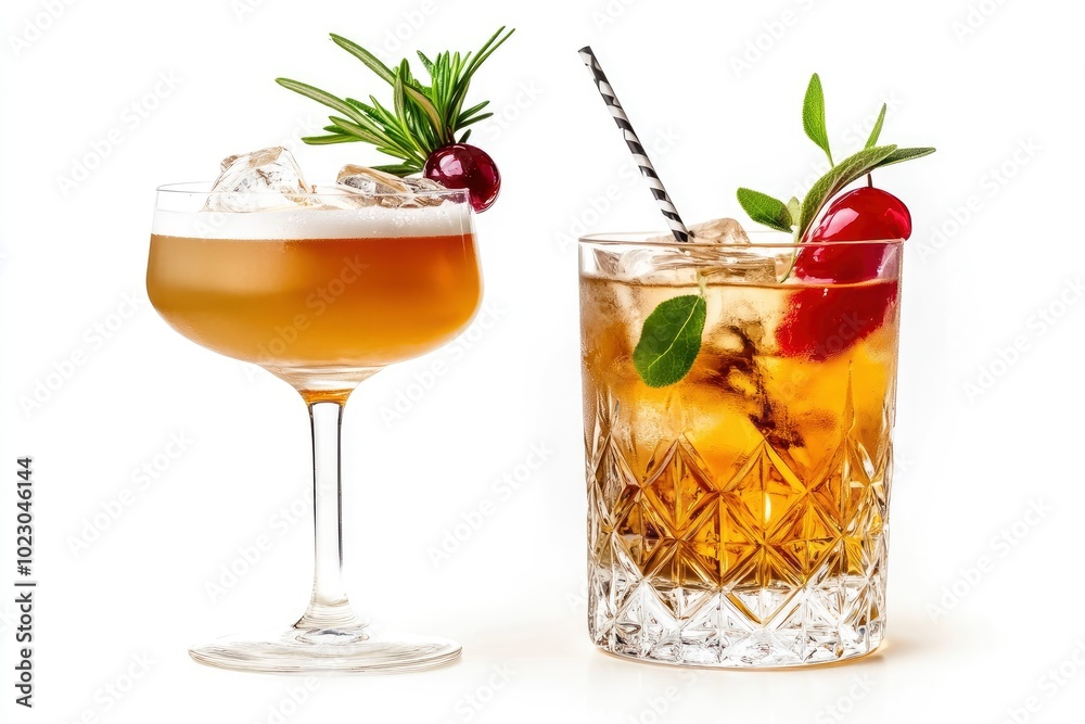 Bar cocktails. Cut on white background - generative ai Bar cocktails. Cut on white background - generative ai