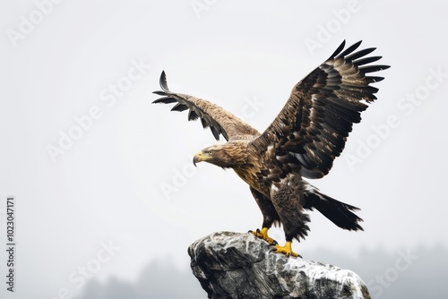 Majestic eagle landing rock