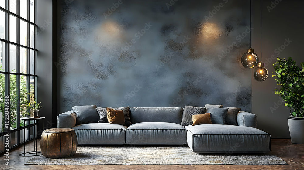 Modern living room with a cozy sofa and stylish decor. Modern living room with a cozy sofa and stylish decor.