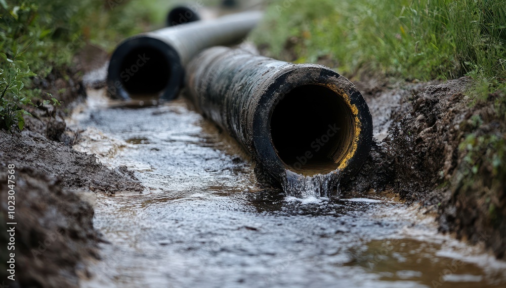 Water main pipes transporting essential resources in a rural area during daylight Water main pipes transporting essential resources in a rural area during daylight