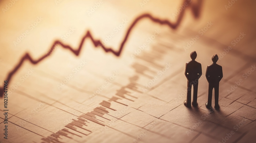 Graph with upward trend and two silhouetted figures Graph with upward trend and two silhouetted figures