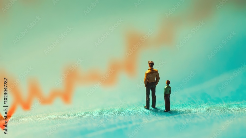 Adult and child standing on graph background reviewing trends Adult and child standing on graph background reviewing trends