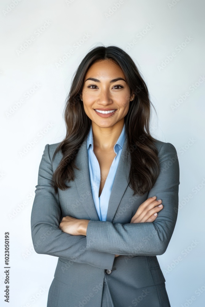 Smiling business woman with her arms crossed professional portrait suit. Smiling business woman with her arms crossed professional portrait suit.