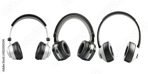 Stylish headphones collection on transparent background