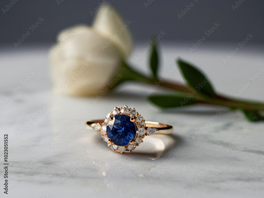 A stunning gold and silver ring featuring a central blue sapphire A stunning gold and silver ring featuring a central blue sapphire