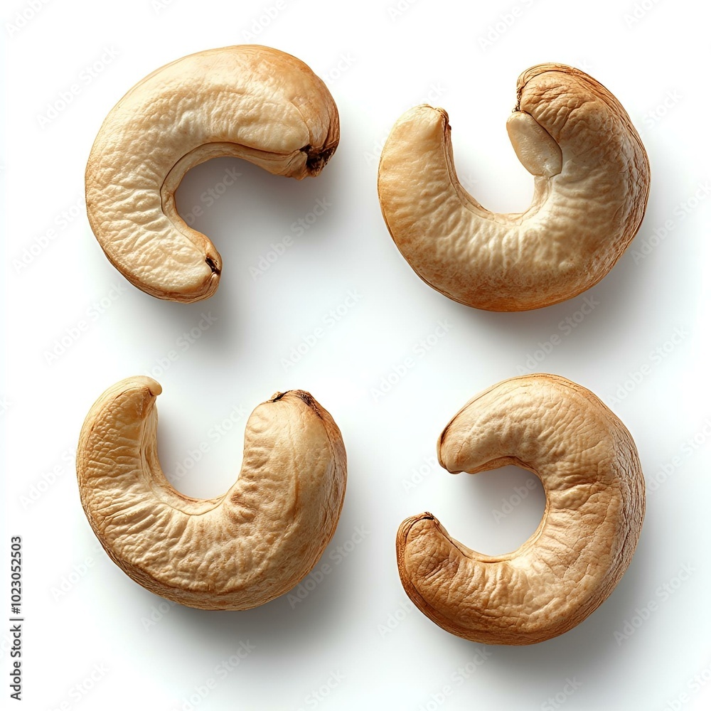 Pile of cashew nuts, isolated on white background.
