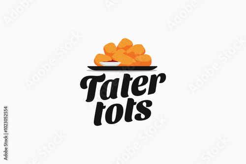 Tater tots logo with crunchy potato tater tots dish. It's great for restaurants, cafes, food trucks, etc.