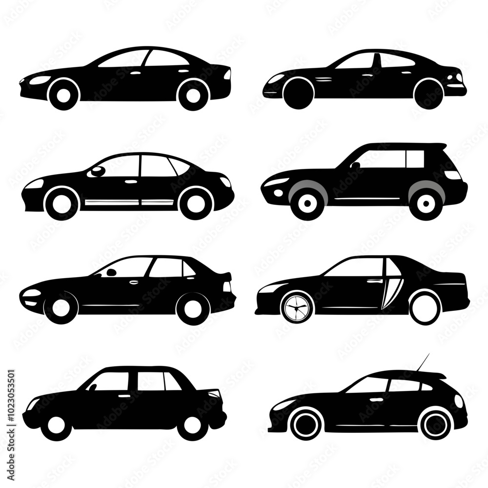 Zip car set black silhouette vector illustration zip car collection Zip car set black silhouette vector illustration zip car collection