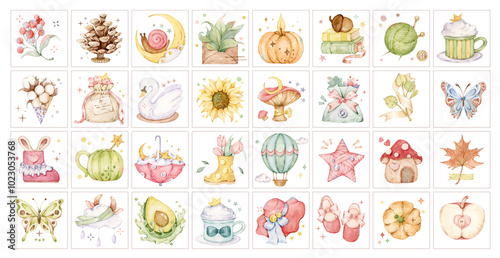 Hand Painted Watercolor Cute little object sticker
