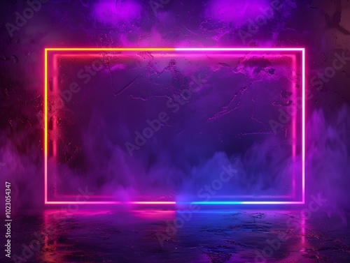 Vibrant Neon Frame Isolated on Dark Moody Background for Retro or Themed Design