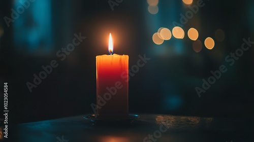 Wallpaper Mural A lit candle on a dark, textured surface with blurry lights in the background. Torontodigital.ca