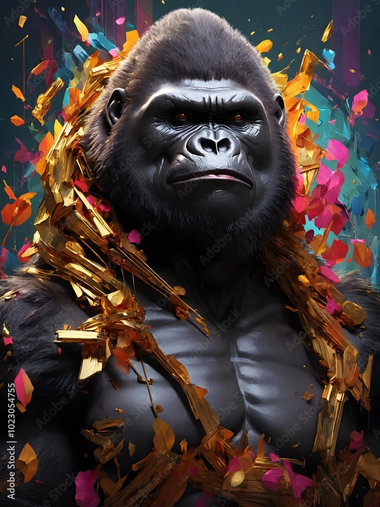 Obraz premium Primal Power: NFT Portrait of a Majestic Gorilla