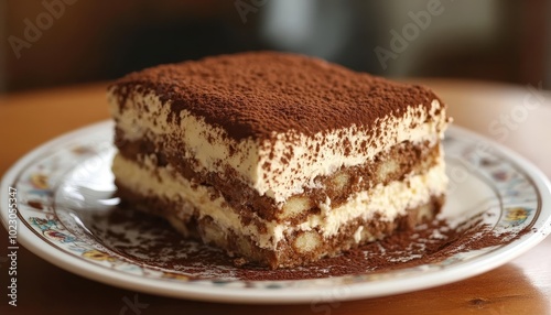 Wallpaper Mural Delicious tiramisu dessert served on a decorative plate with cocoa dusting at a cozy cafe setting Torontodigital.ca