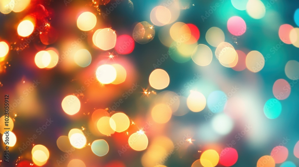 Soft-focus bokeh lights in Christmas colors, creating a warm and inviting background for holiday-themed projects