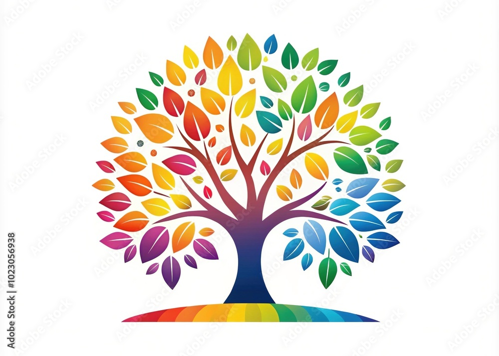 A lively Montessori logo showcasing a tree with rainbow leaves against a clean white canvas, representing the essence of vibrant, inspiring learning environments for children. A lively Montessori logo showcasing a tree with rainbow leaves against a clean white canvas, representing the essence of vibrant, inspiring learning environments for children.