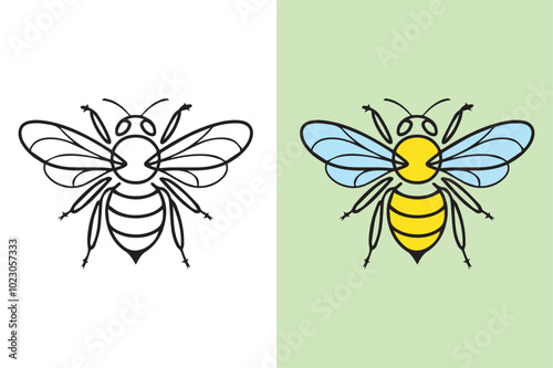 A cute bee vector art illustration typically features a
stylized and simplified representation of a bee, designed using clean lines and shapes, presented with black and another color with background.