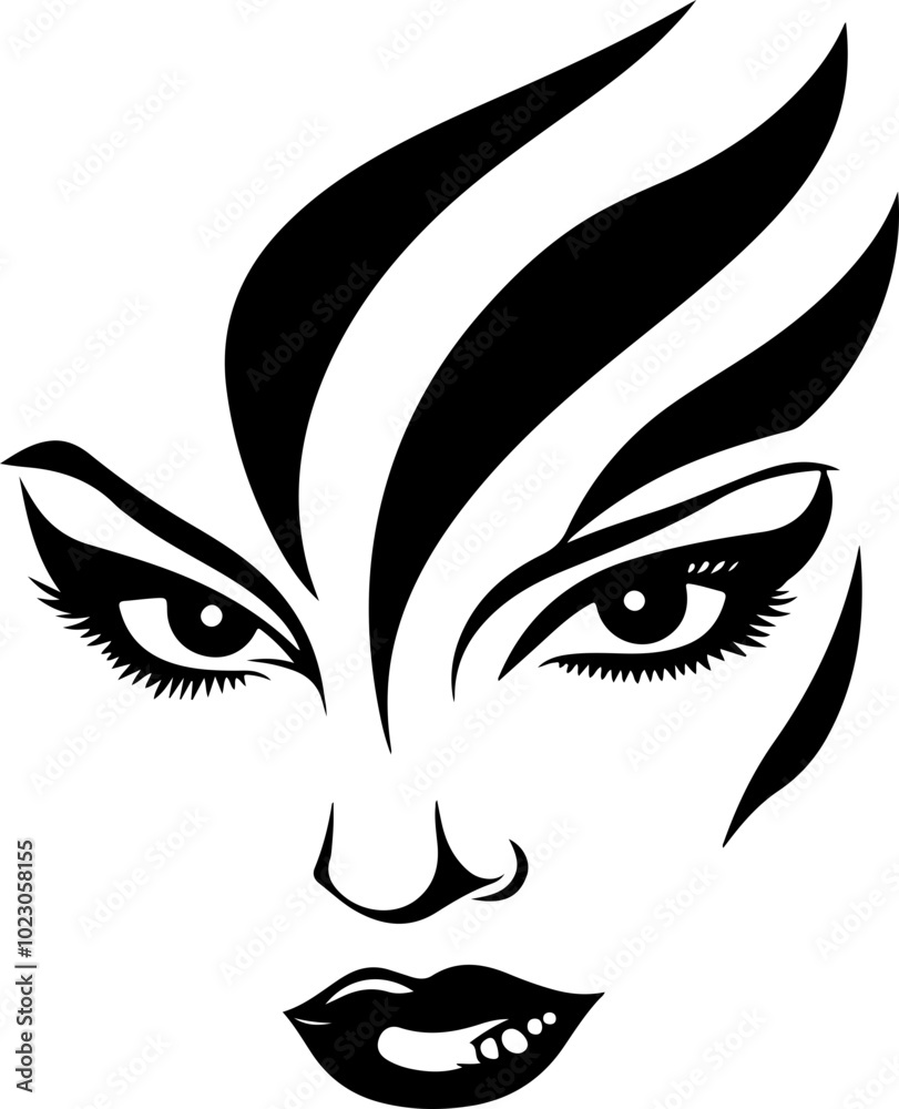 Stylized Vector Art of a Fierce Female Face Stylized Vector Art of a Fierce Female Face