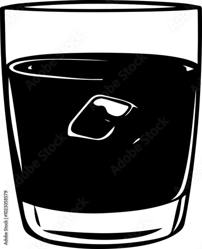 Vector Art of a Whiskey Glass with Ice Cube