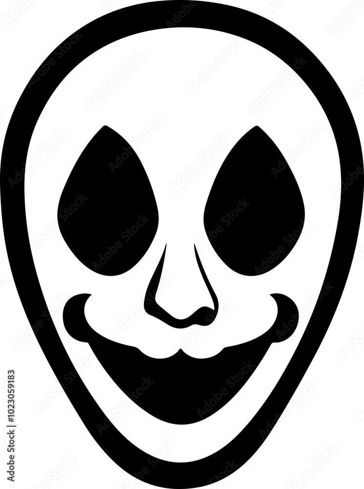 Stylized Black and White Mask with Emotive Features Stylized Black and White Mask with Emotive Features