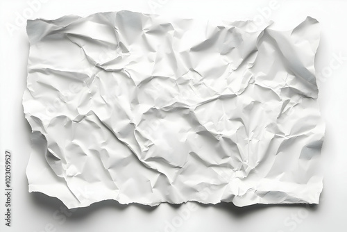 Crumpled white paper texture with soft shadows on a white background.