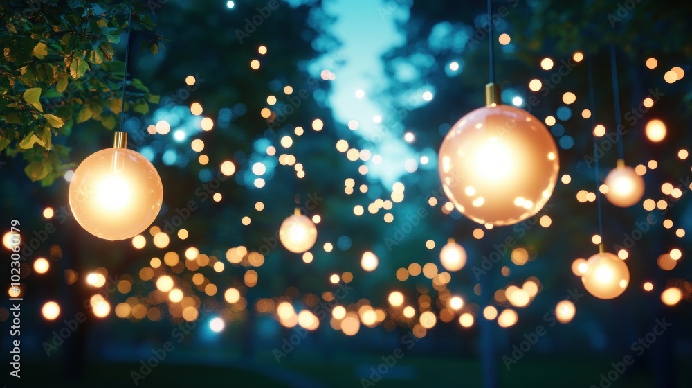 Fototapeta premium Enchanting outdoor lights creating a magical atmosphere at dusk