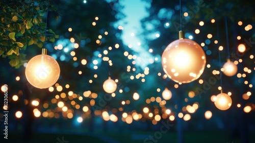 Enchanting outdoor lights creating a magical atmosphere at dusk