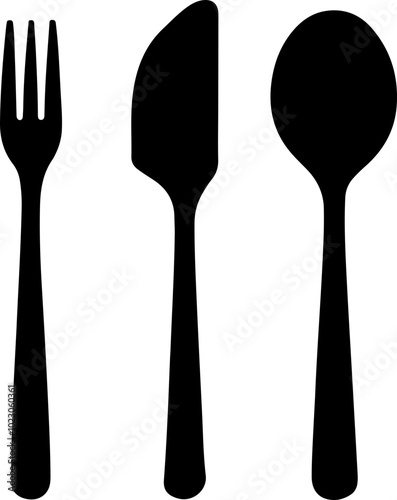 Minimalist Vector Cutlery: Fork, Knife, Spoon Silhouette