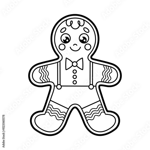 Isolated outline Christmas gingerbread man. Contour cartoon Xmas cookies. Coloring page. Activities for children. Black and white vector illustration of the New Year biscuit perfect for holiday design