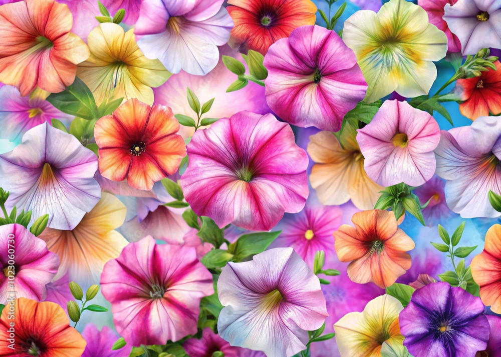 A subtle pastel background enhanced with exquisite petunia blooms creates a harmonious floral design pattern, bringing a touch of grace and beauty to your creations. A subtle pastel background enhanced with exquisite petunia blooms creates a harmonious floral design pattern, bringing a touch of grace and beauty to your creations.