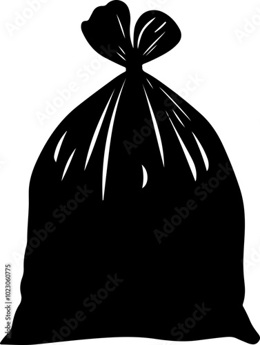 Black Vector Trash Bag with Tied Closure