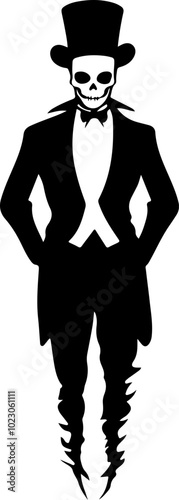 Elegant Skeleton in Top Hat and Tuxedo Vector Art