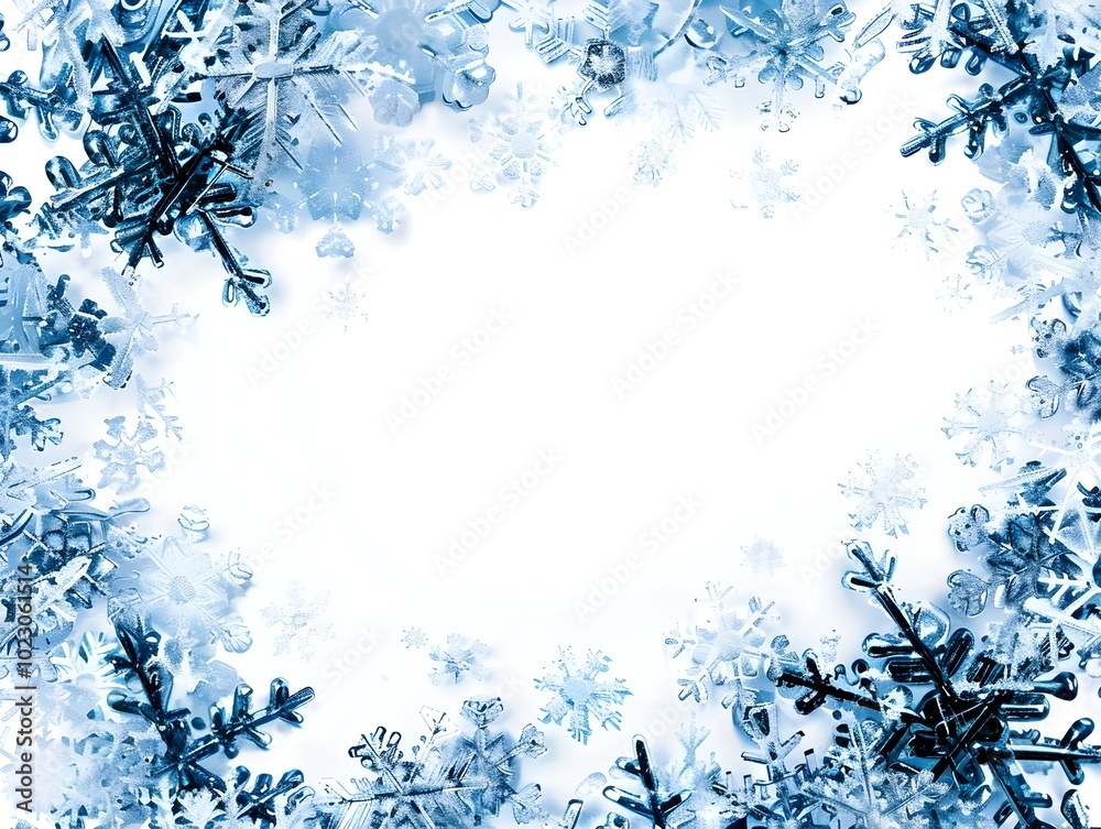 Fototapeta premium Delicate Snowflake Frame Border Forming a Winter Wonderland Backdrop