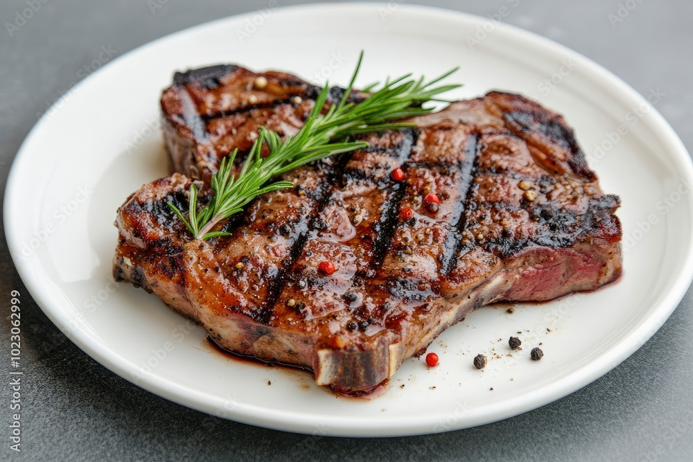 fresh peppered lamb grill steak on a white plate - generative ai fresh peppered lamb grill steak on a white plate - generative ai
