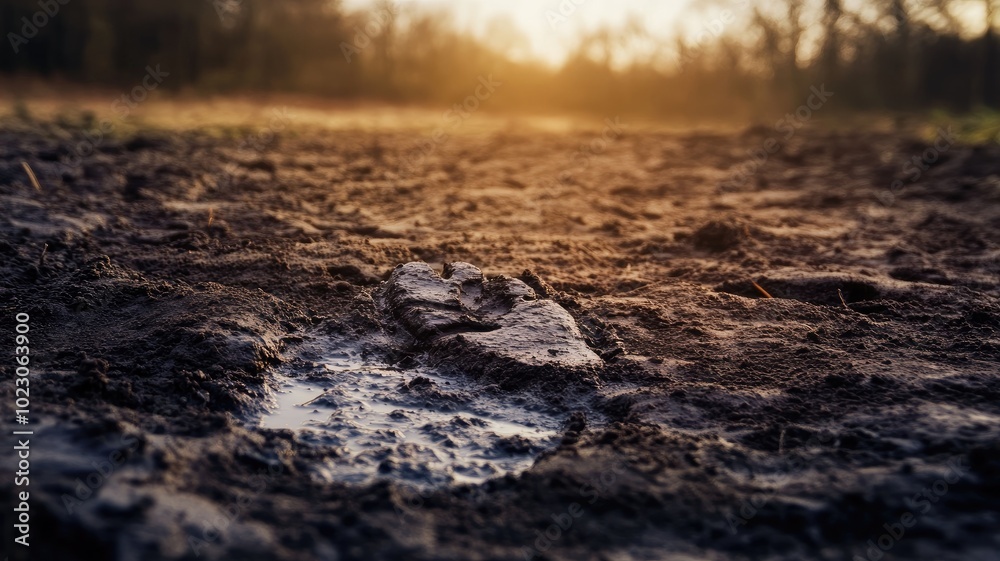 Close-up of muddy ground with footprint in natural scenery Close-up of muddy ground with footprint in natural scenery
