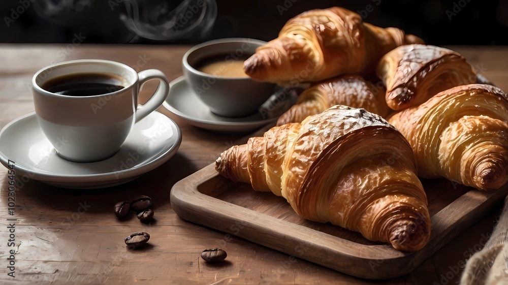 cup of coffee and croissant cup of coffee and croissant