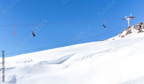 Ski lift in Ski Resort high in the mountains