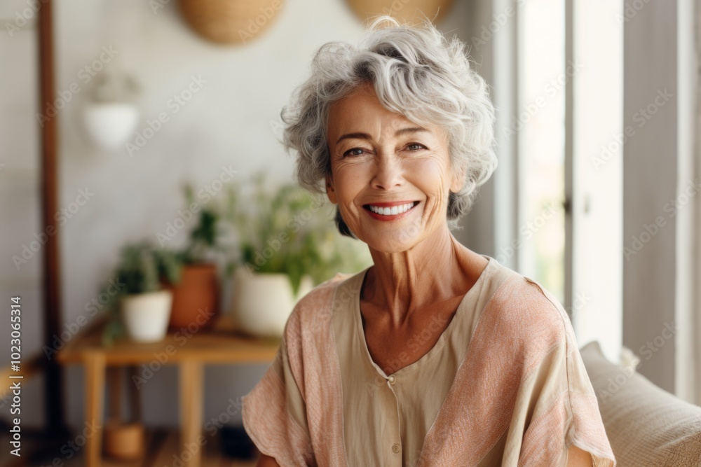 Portrait of a active senior woman smiling in the living room Portrait of a active senior woman smiling in the living room