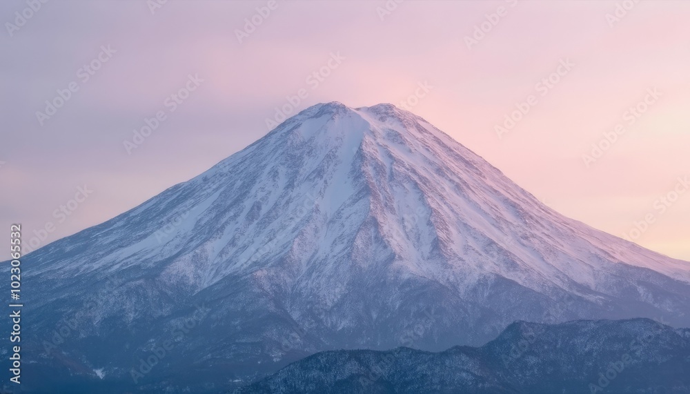 Mount Fuji Snow-Covered Peak With Pinkish-Purple Sky Mount Fuji Snow-Covered Peak With Pinkish-Purple Sky