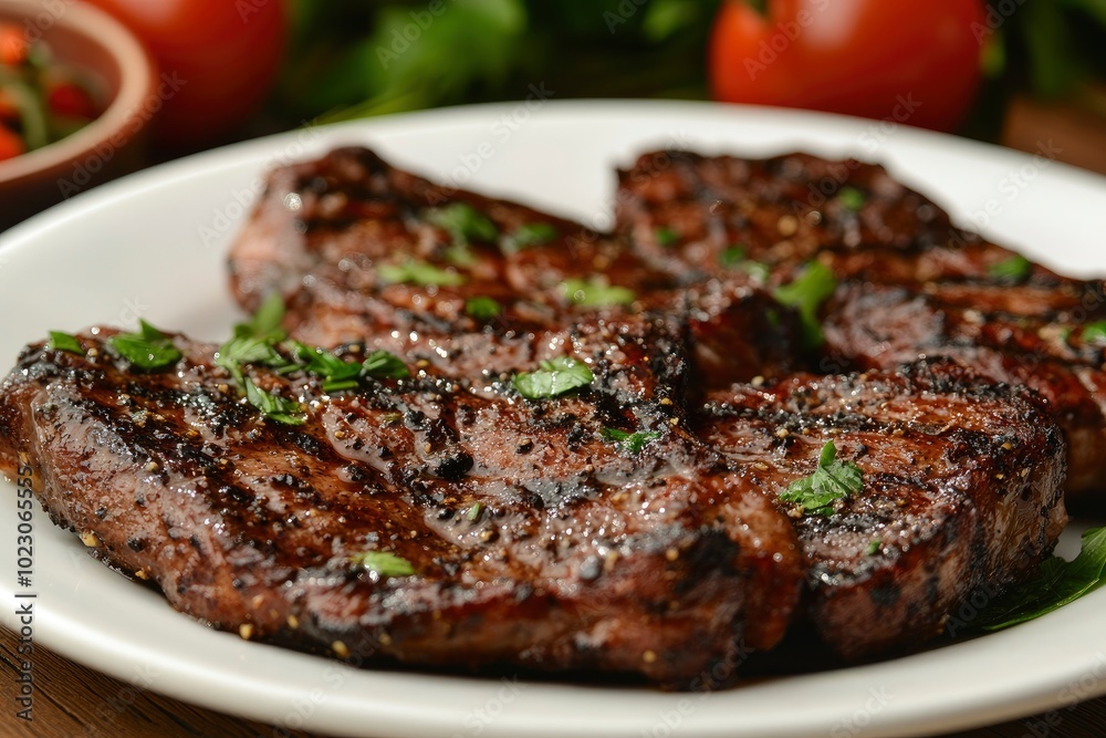 fresh peppered lamb grill steak on a white plate - generative ai fresh peppered lamb grill steak on a white plate - generative ai
