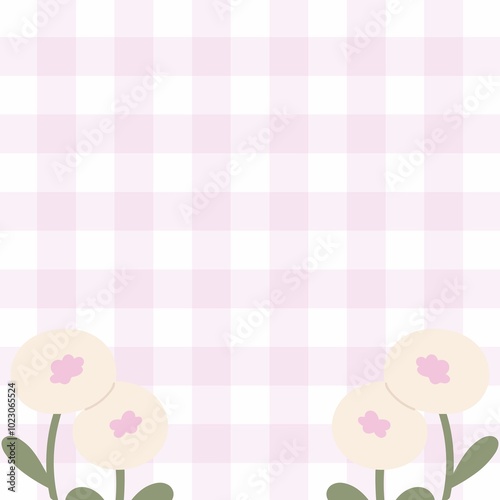 pink check pattern background with pastel flowers