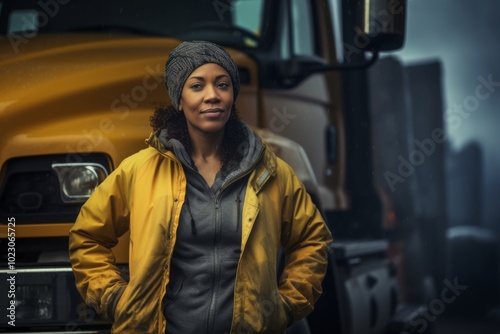 Portrait of a African American female middle aged body positive truck driver