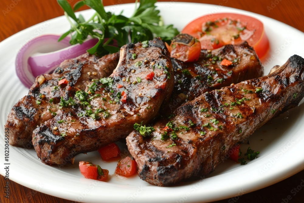 fresh peppered lamb grill steak on a white plate - generative ai fresh peppered lamb grill steak on a white plate - generative ai