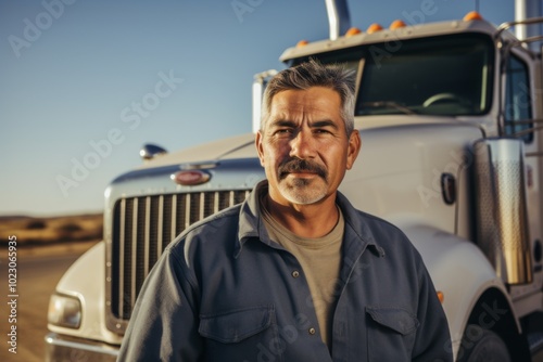 Portrait of a middle aged Hispanic male truck driver