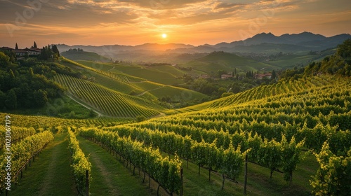 Wallpaper Mural Vineyards in the Countryside with Rolling Hills and a Sunset in the Background Torontodigital.ca