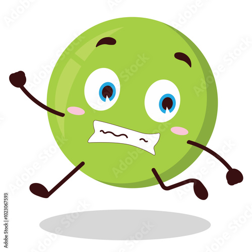 cute terrified running expression of pea cartoon character