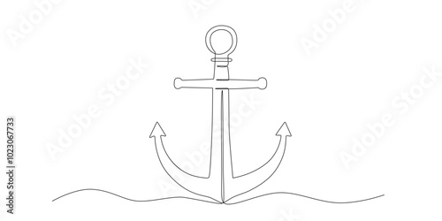 Anchor one continuous line vector doodle drawing. Sea icon