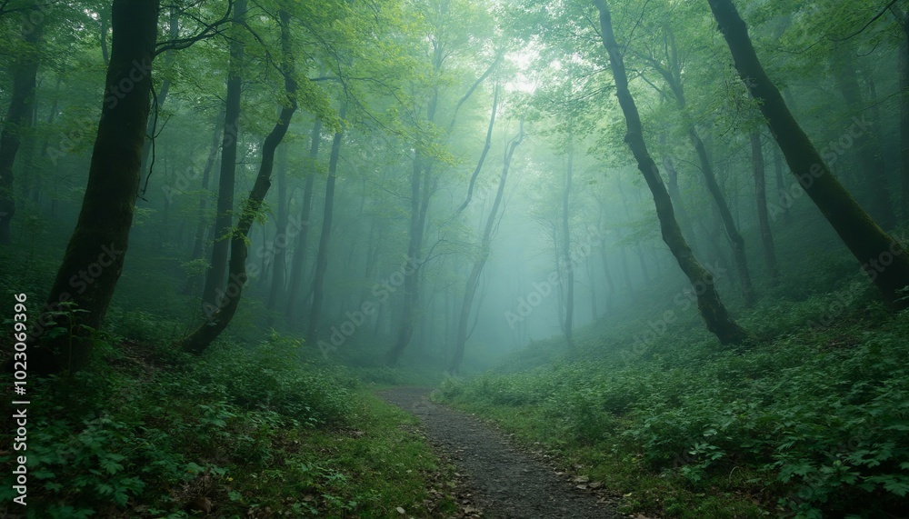 Obraz premium Forest Path Through Green Vegetation